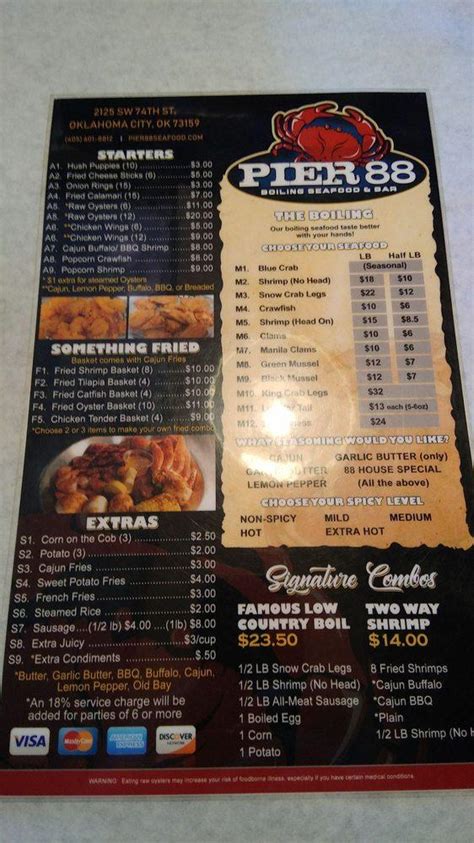 Menu at Pier 88 Boiling Seafood & Bar OKC, Oklahoma City