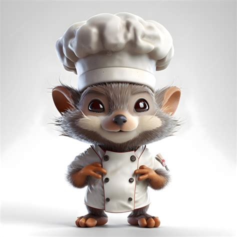 Premium Photo | 3d rendering of a cute rat dressed as a chef isolated on white background