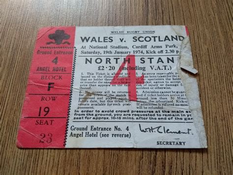 Wales v Scotland 1974 Rugby Ticket - Rugbyreplay