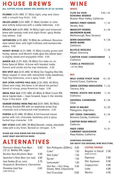 Jupiter Menu, Menu for Jupiter, Berkeley, Berkeley - Urbanspoon/Zomato