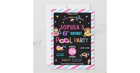 Pool Birthday Party Girl Summer Beach Swim Invitation | Zazzle