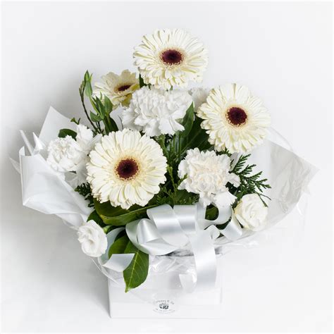 All White Round Box Arrangement – Flowers R Us