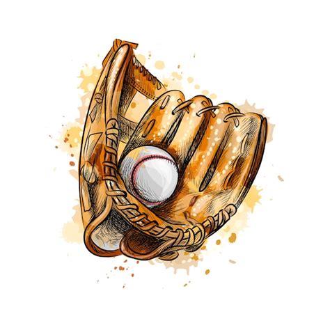 Premium Vector | Baseball glove with ball from a splash of watercolor ...