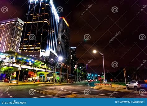 Skyscrapers in Downtown Miami Bayfront Park at Night Stock Image ...