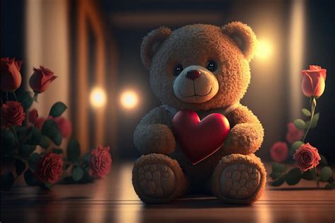 Premium Photo | Portrait cute teddy bear holding valentine heart ...