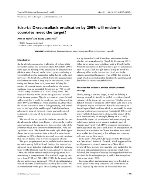 (PDF) Editorial: Dracunculiasis eradication by 2009: will endemic ...