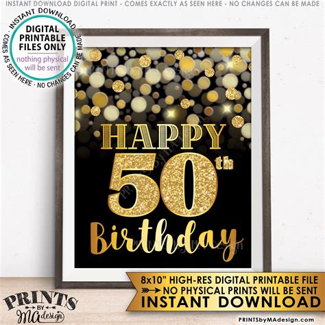 50th Birthday Sign Happy Birthday Golden Fiftieth Birthday - Etsy