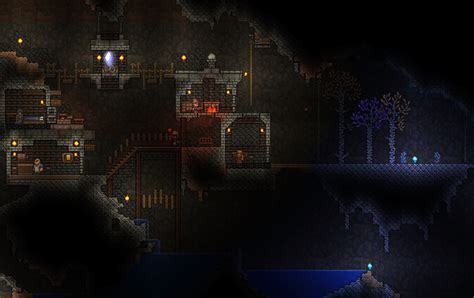 I Built my very first cavern Town, quite proud of how it turned out! : Terraria