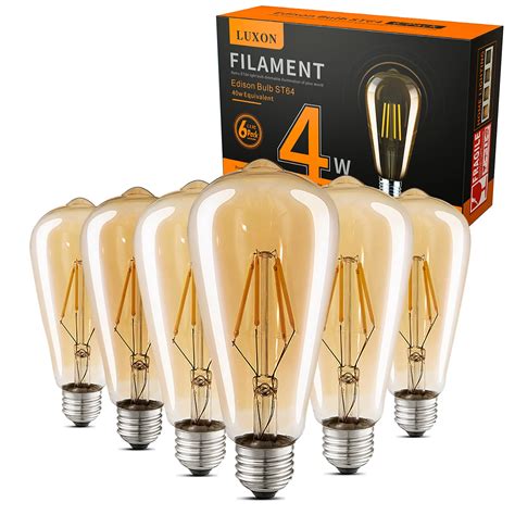 Buy LUXONLED Edison Bulbs Dimmable Amber Glass Warm 2700K Antique Vintage Style Filament Light ...