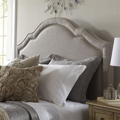 Shaped Nail Head Upholstered Headboard | www.hayneedle.com | Bedroom headboard, Gray upholstered ...