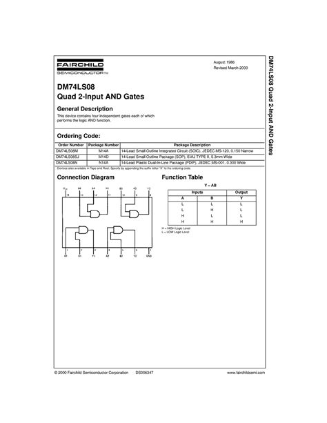 DM74LS08 - DataSheet 74LS08 - © 2000 Fairchild Semiconductor Corporation DS006347 fairchildsemi ...