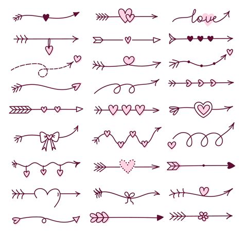 Set of cute doodle arrows for Valentine's Day isolated on white ...