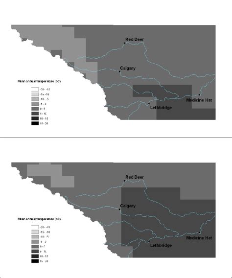 Mean annual temperature in southern Alberta from the Canadian Global... | Download Scientific ...