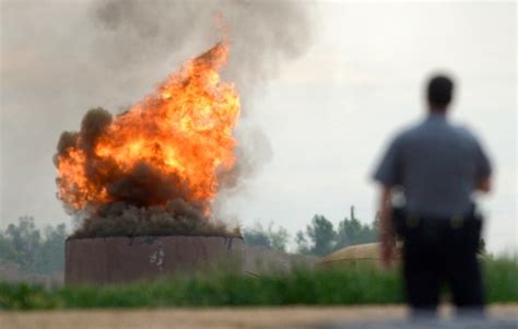 Mead oil tank explosion: "Combustible products" ignited in ditch