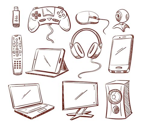 Premium Vector | Doodle computer gadgets set.