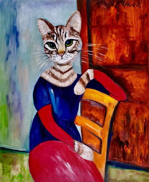 Cat Is sitting on the chair inspired by Amedeo Clemente Modigliani (2020) Oil painting by Olga ...