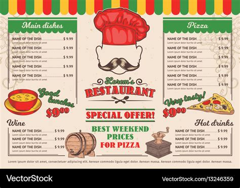 Italian restaurant menu a cafe Royalty Free Vector Image