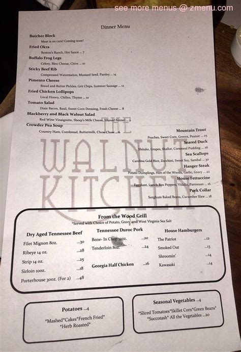 Menu at The Walnut Kitchen steakhouse, Maryville