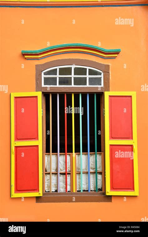 Colorful windows and details on a colonial house in Little India ...