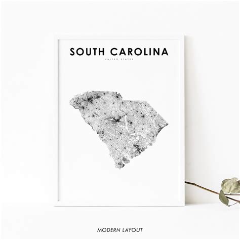 South Carolina Map Print, State Road Map Print, SC USA United States ...