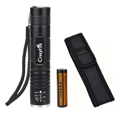 CrazyFire Bright Flashlight 1000 Lumen CREE T6 Mini Flashlight Zoomable ...