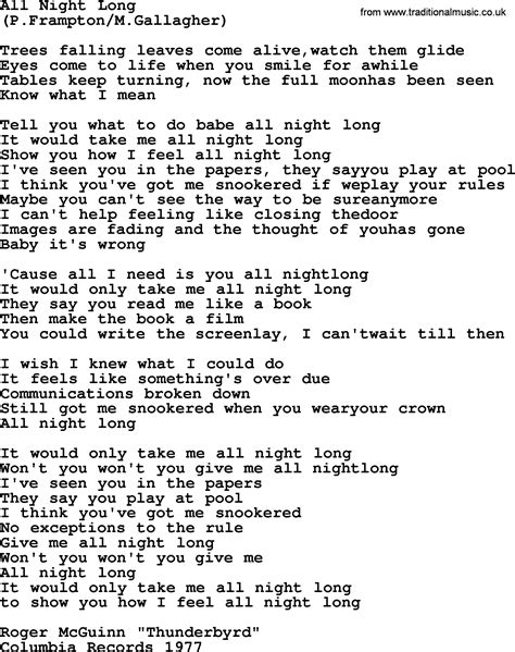 All Night Long, by The Byrds - lyrics with pdf