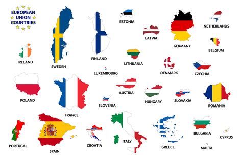 European Union countries with flags after Brexit. Member states of European Union without the ...