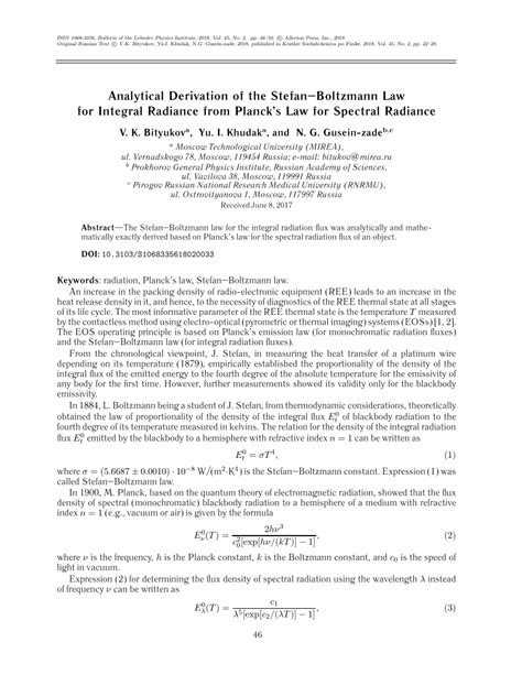 (PDF) Analytical Derivation of the Stefan–Boltzmann Law for Integral ...