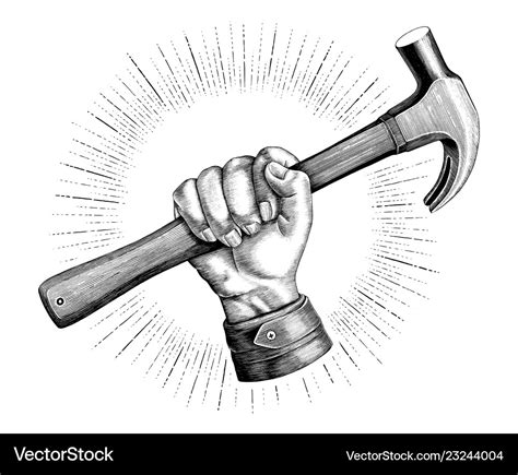 Hand holding hammer vintage clip art Royalty Free Vector