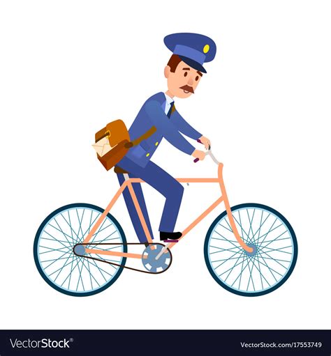 Postman on bike delivering mail cartoon Royalty Free Vector