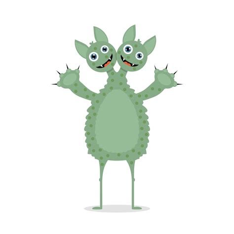 Premium Vector | Cute funny green monster with two heads