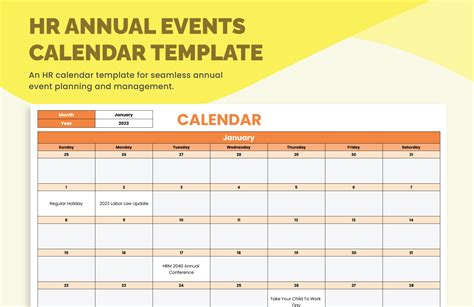 Annual Calendar Of Events Template