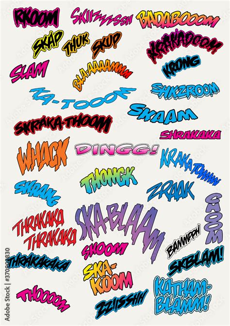 Comic Book Illustrations Onomatopoeia Sounds, Sound Effect Words Stock Vector | Adobe Stock