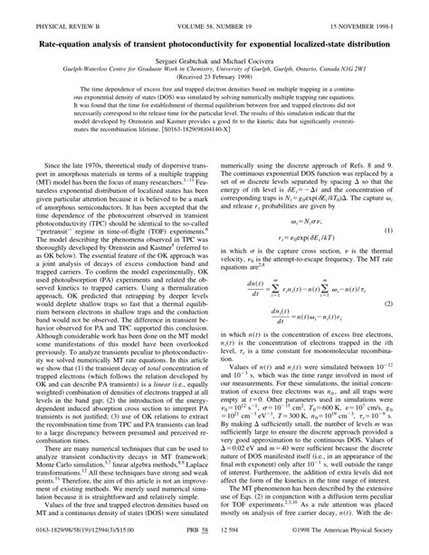 (PDF) Rate-equation analysis of transient photoconductivity for exponential localized-state ...