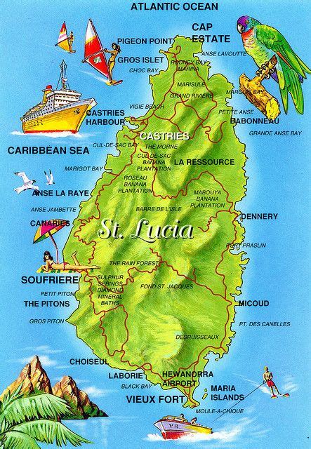 Postcard Map of St. Lucia - a photo on Flickriver | St lucia island, St ...