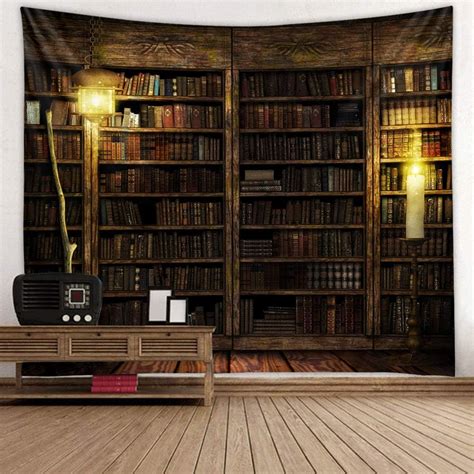 Amazon.com: Vintage Bookshelf Tapestry Wall Hanging - Study Room ...