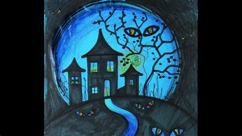 Haunted House Drawing For Kids : Items similar to Halloween Folk Witch ...