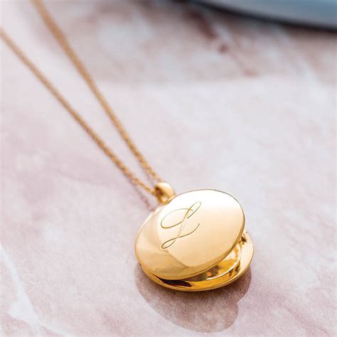 14k Gold Vermeil Engraved Initial Locket Necklace By Carrie Elizabeth ...