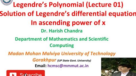 Legendre's Polynomial| Solution of Legendre's differential equation in ...