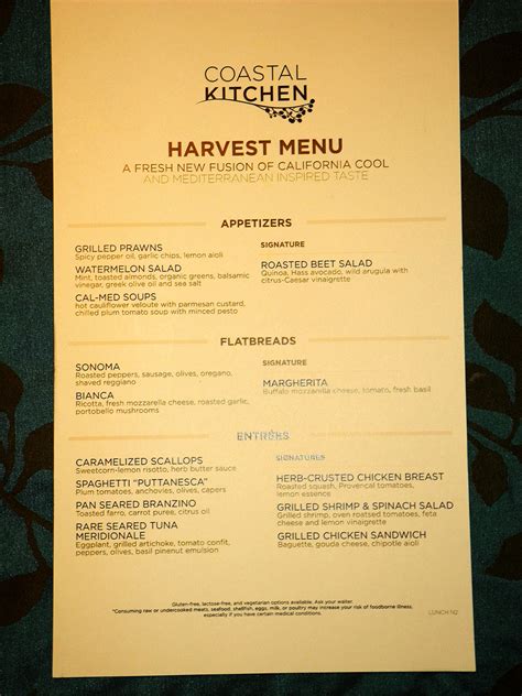 Harmony Of The Seas Coastal Kitchen Menu - Cruise Gallery