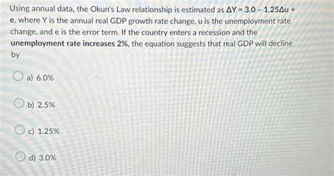 Solved Using annual data, the Okun's Law relationship is | Chegg.com