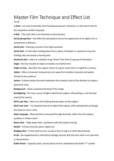 Film Techniques and Effects List | English (Advanced) - Year 11 HSC | Thinkswap