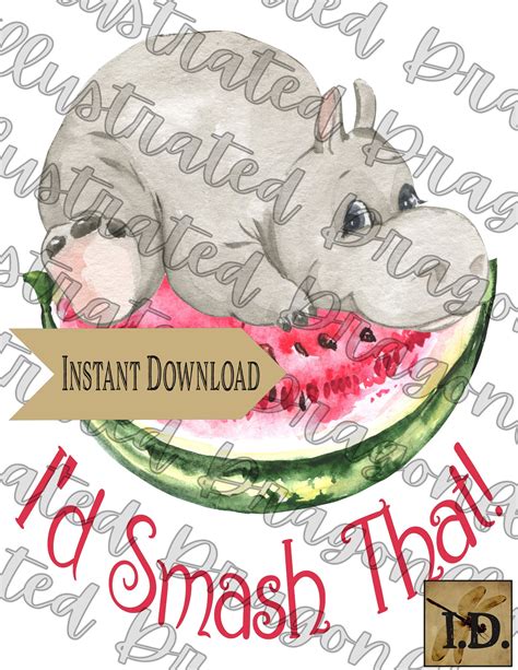 Hippopotamus Watermelon Transparent Background Digital Instant - Etsy