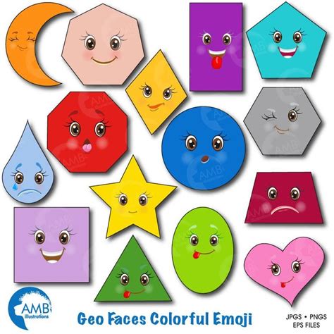 Emoji Clipart Faces Clipart Feelings Clipart Geometric | Etsy em 2021 ...