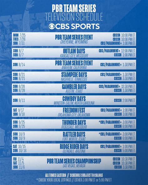 CBS Sports on Twitter: "RT @CBSSportsGang: CBS Sports and PBR announce television schedule for ...