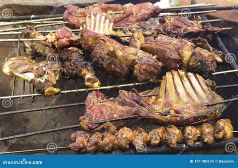 Brazilian Barbecue. Churrasco Gaucho. Churrasco Uruguay. Grilled Meat. Meat Skewer Stock Image ...