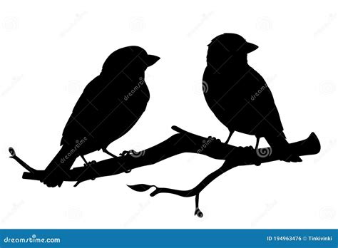 Realistic Sparrows Sitting And Flying. Stencil. Monochrome Vector Illustration Of Black ...