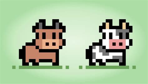 8 bit pixel of cow. Animals for game assets in vector illustrations ...