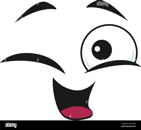 Cartoon smiling face, funny vector emoji with wink eye and smile mouth. Happy facial expression ...