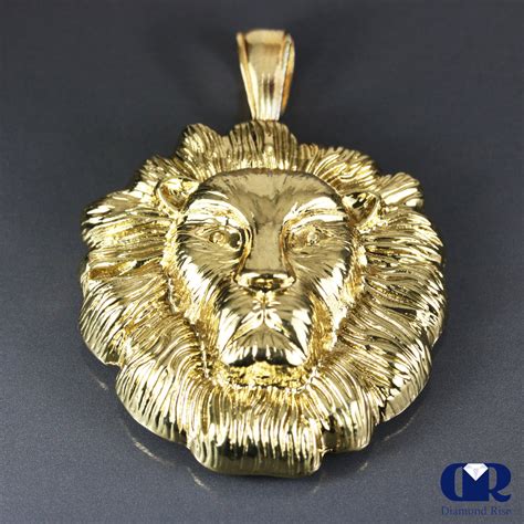 Solid 14K Yellow Gold Lion Head Pendant Necklace